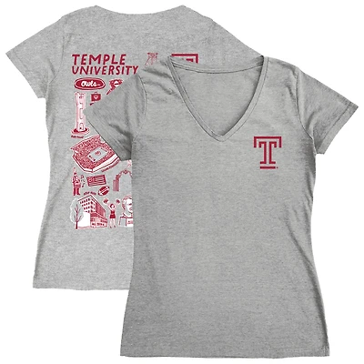 Women's Vive La Fete  Gray Temple Owls Impressions Artwork V-Neck T-Shirt