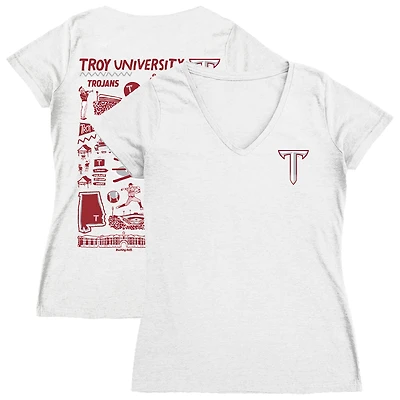 Women's Vive La Fete  White Troy University Trojans Impressions Artwork V-Neck T-Shirt