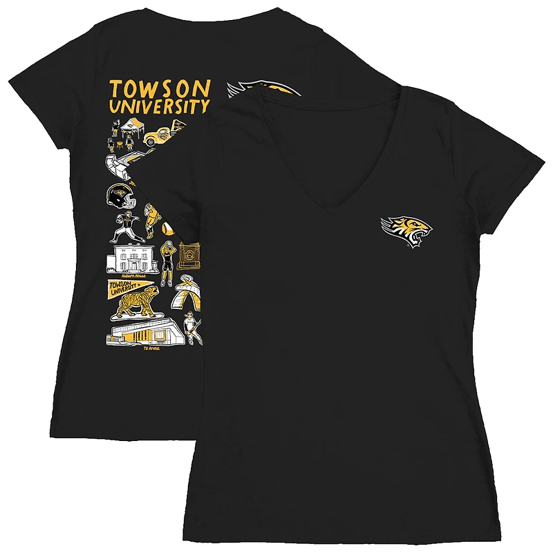 Women's Vive La Fete  Black Towson Tigers Impressions Artwork V-Neck T-Shirt