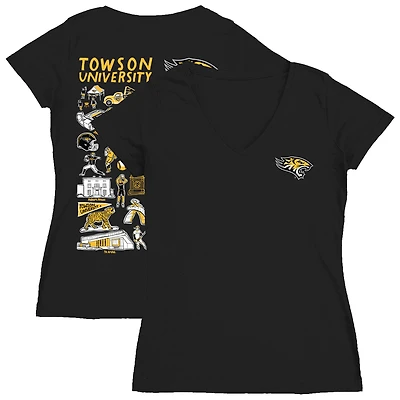 Women's Vive La Fete  Black Towson Tigers Impressions Artwork V-Neck T-Shirt