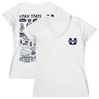 Women's Vive La Fete  White Utah State Aggies Impressions Artwork V-Neck T-Shirt