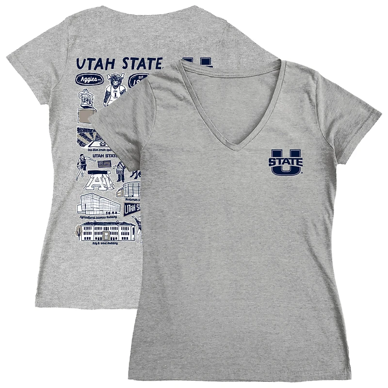 Women's Vive La Fete  Gray Utah State Aggies Impressions Artwork V-Neck T-Shirt