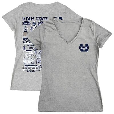 Women's Vive La Fete  Gray Utah State Aggies Impressions Artwork V-Neck T-Shirt