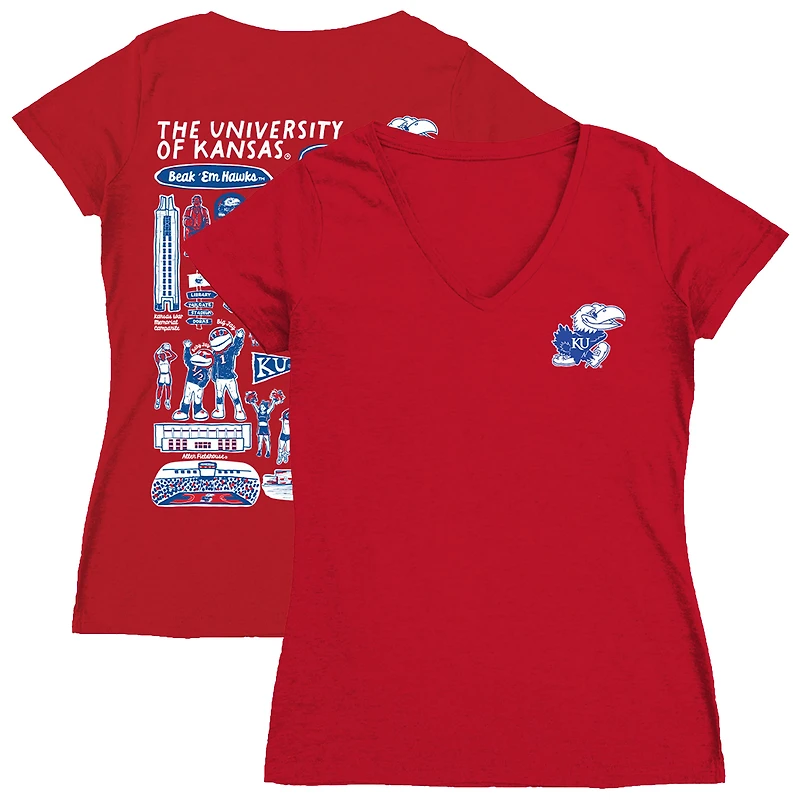 Women's Vive La Fete Red Kansas Jayhawks Impressions Artwork V-Neck T-Shirt