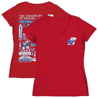 Women's Vive La Fete  Red Kansas Jayhawks Impressions Artwork V-Neck T-Shirt