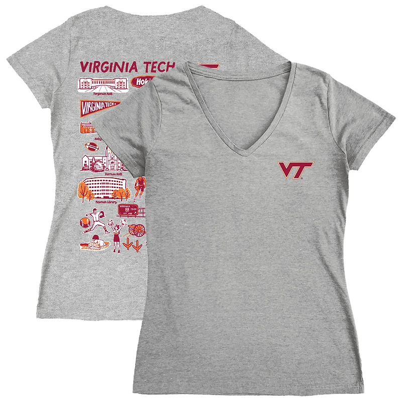 Women's Vive La Fete Gray Virginia Tech Hokies Impressions Artwork V-Neck T-Shirt