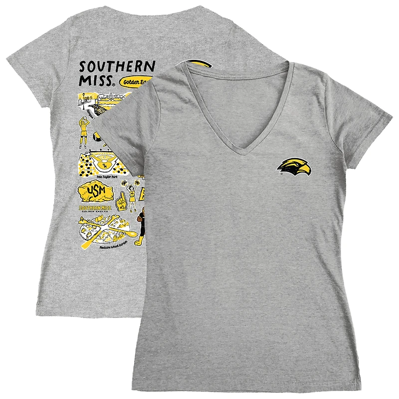 Women's Vive La Fete  Gray Southern Miss Golden Eagles Impressions Artwork V-Neck T-Shirt