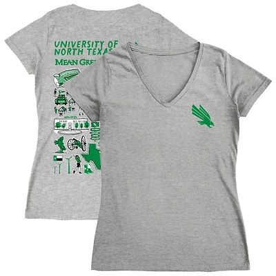 Women's Vive La Fete  Gray North Texas Mean Green Impressions Artwork V-Neck T-Shirt