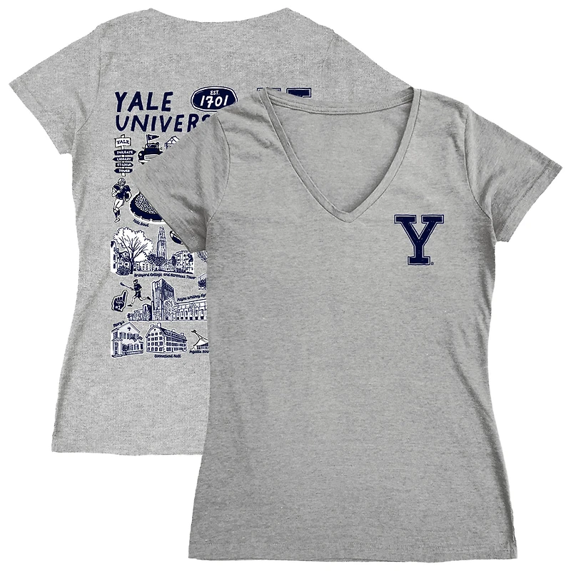 Women's Vive La Fete  Gray Yale Bulldogs Impressions Artwork V-Neck T-Shirt