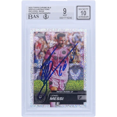 Lionel Messi Inter Miami CF Autographed 2023 Topps Chrome MLS Speckle Refractor #58 BAS Authenticated 9/10 Card