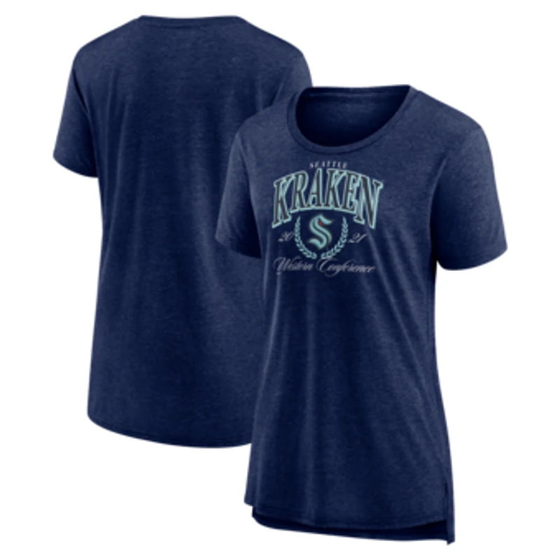Women's Deep Sea Blue Seattle Kraken Reign Supreme Tri-Blend T-Shirt
