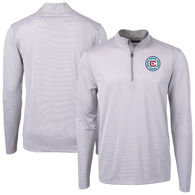 Men's Cutter & Buck Chicago Fire Big Tall Virtue Eco Pique Micro Stripe Recycled Quarter-Zip