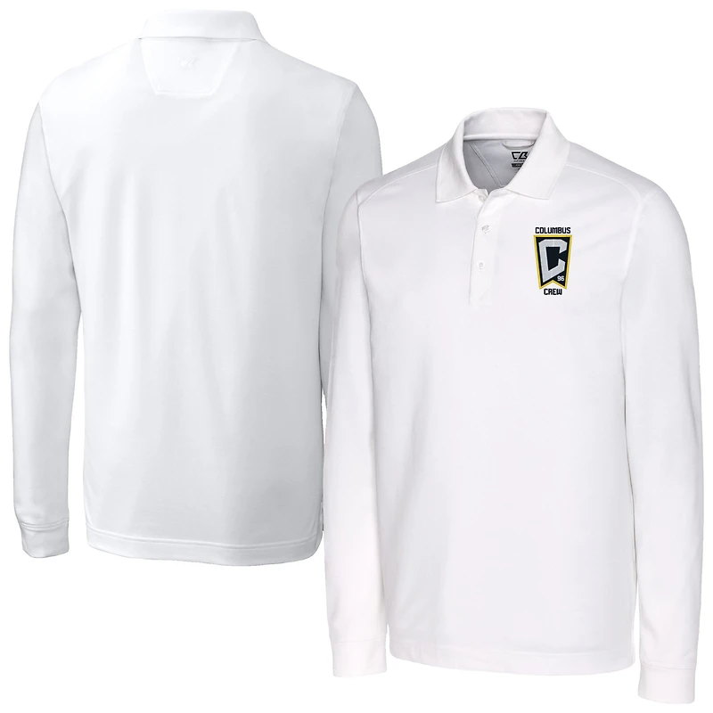 Men's Cutter & Buck  White Columbus Crew Big Tall Advantage Eco Tri-Blend Pique Long Sleeve Polo