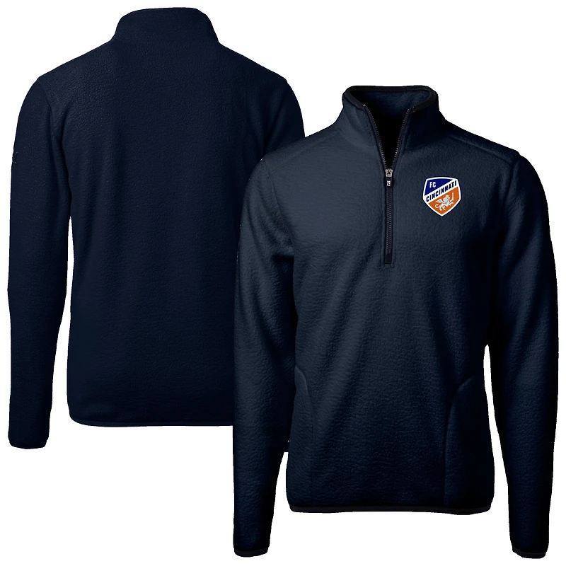 Men's Cutter & Buck  Navy FC Cincinnati Big & Tall Cascade Eco Sherpa Fleece Quarter-Zip Pullover Jacket