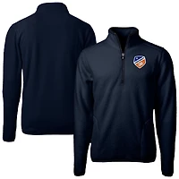 Men's Cutter & Buck  Navy FC Cincinnati Big & Tall Cascade Eco Sherpa Fleece Quarter-Zip Pullover Jacket