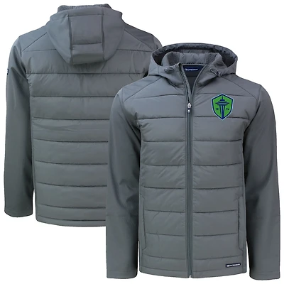 Men's Cutter & Buck Gray Seattle Sounders FC Big Tall Evoke Hybrid Eco Softshell Recycled Full-Zip Hoodie Jacket