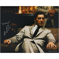 Al Pacino The Godfather Autographed 16" x 20" Sitting In Silver Suit Photograph with "Michael" Inscription