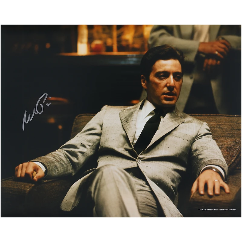 Al Pacino The Godfather Autographed 16" x 20" Sitting In Silver Suit Photograph