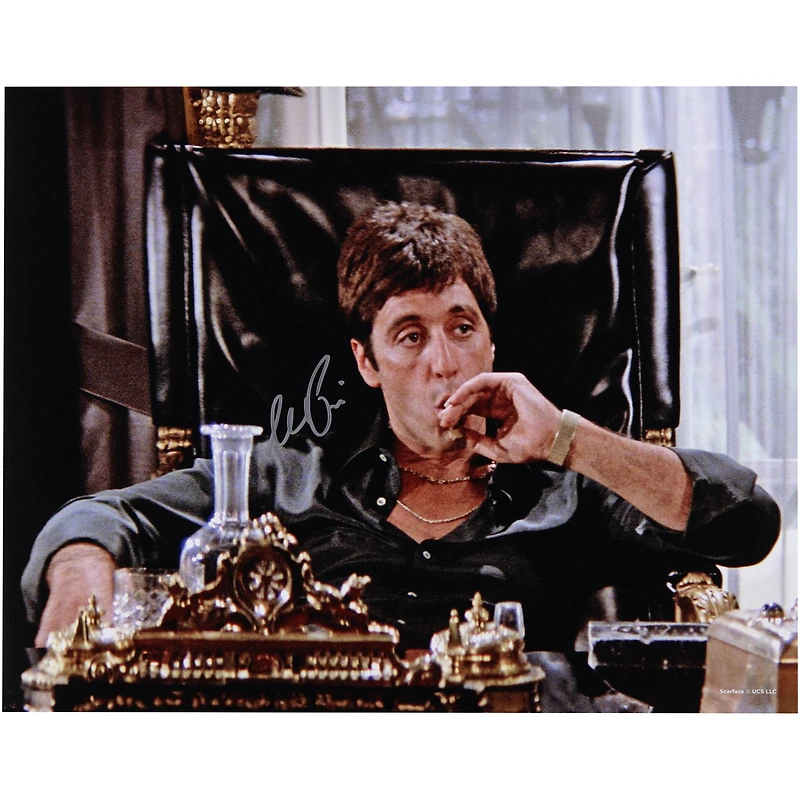 Al Pacino Scarface Autographed 16" x 20" Smoking Cigar At Desk Photograph