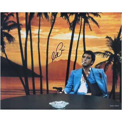 Al Pacino Scarface Autographed 16" x 20" Sitting At Desk In Blue Jacket Photograph