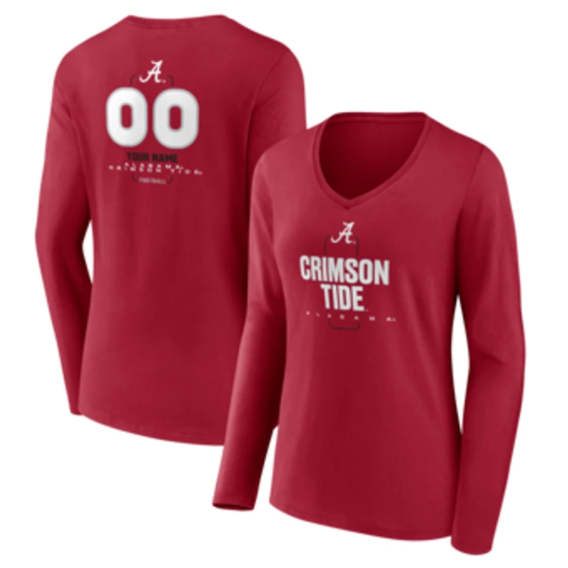 Women's Crimson Alabama Crimson Tide Personalized Name & Number Midfielder Long Sleeve V-Neck T-Shirt