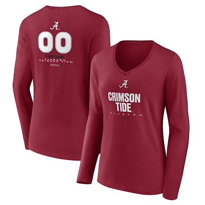 Women's Crimson Alabama Crimson Tide Personalized Name & Number Midfielder Long Sleeve V-Neck T-Shirt