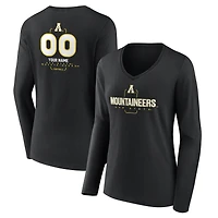 Women's Black Appalachian State Mountaineers Personalized Name & Number Midfielder Long Sleeve V-Neck T-Shirt