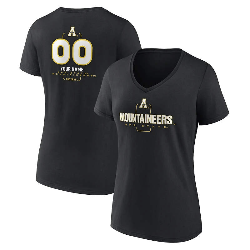 Women's Black Appalachian State Mountaineers Personalized Name & Number Midfielder V-Neck T-Shirt