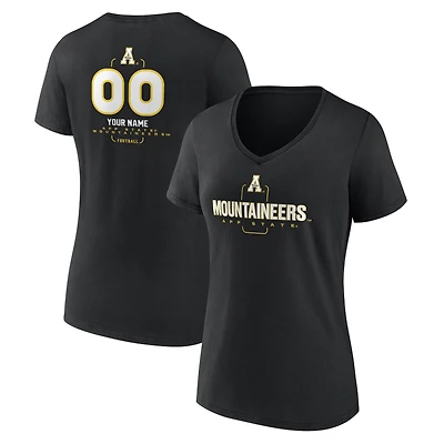 Women's Black Appalachian State Mountaineers Personalized Name & Number Midfielder V-Neck T-Shirt