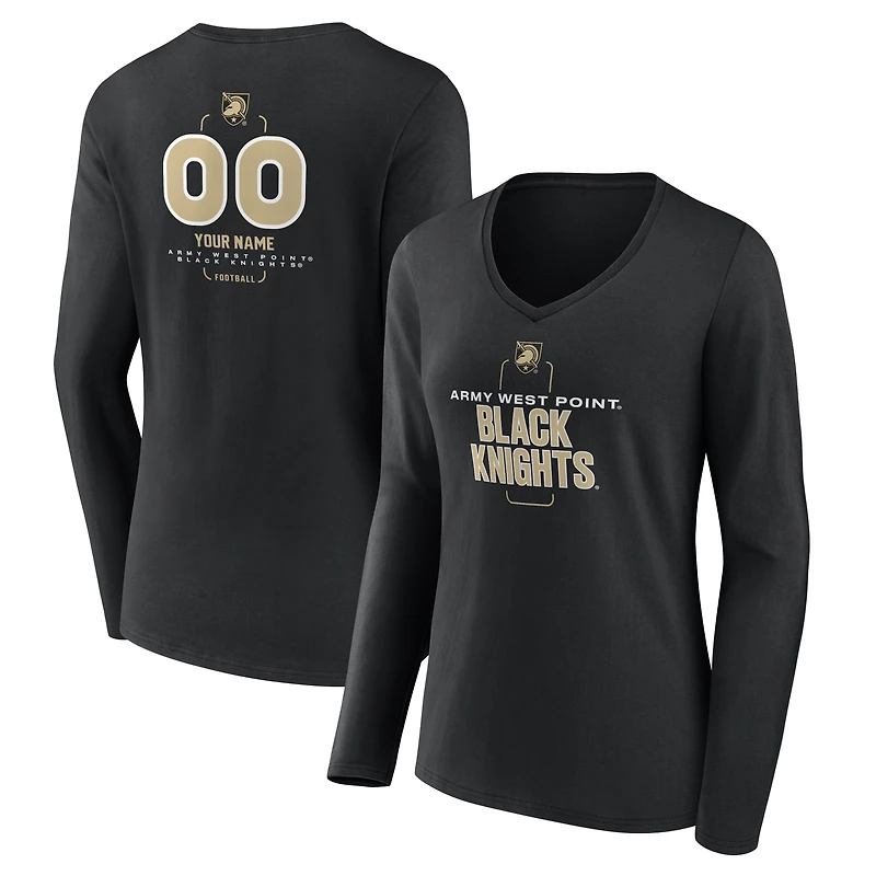 Women's Black Army Black Knights Personalized Name & Number Midfielder Long Sleeve V-Neck T-Shirt