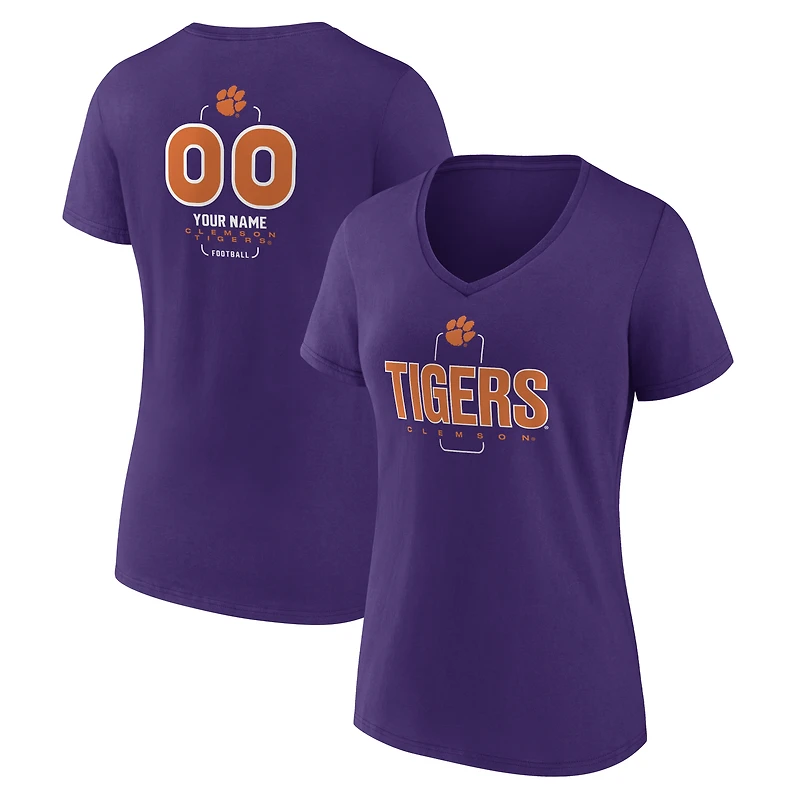 Women's Purple Clemson Tigers Personalized Name & Number Midfielder V-Neck T-Shirt