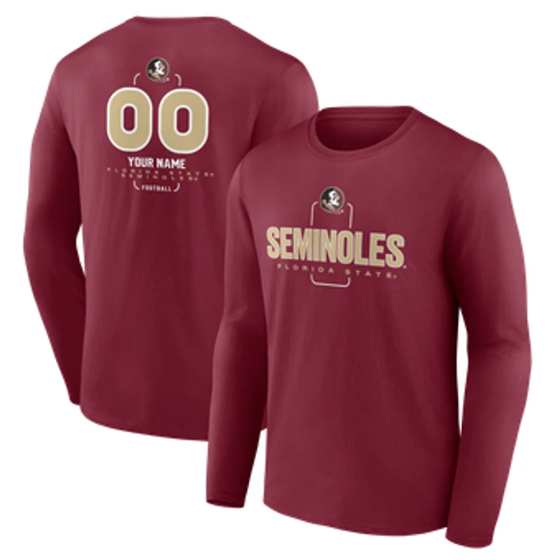 Men's Garnet Florida State Seminoles Personalized Name & Number Midfielder Long Sleeve T-Shirt