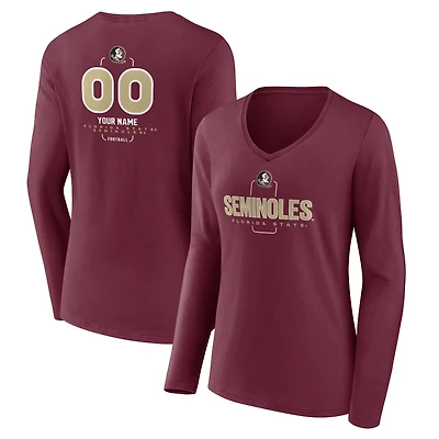 Women's Garnet Florida State Seminoles Personalized Name & Number Midfielder Long Sleeve V-Neck T-Shirt