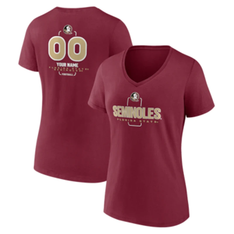 Women's Garnet Florida State Seminoles Personalized Name & Number Midfielder V-Neck T-Shirt