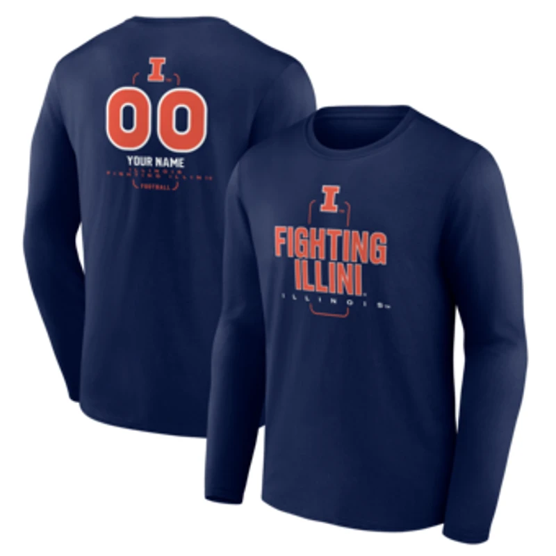 Men's Navy Illinois Fighting Illini Personalized Name & Number Midfielder Long Sleeve T-Shirt