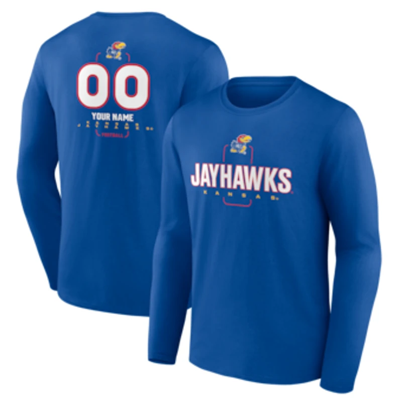 Men's Royal Kansas Jayhawks Personalized Name & Number Midfielder Long Sleeve T-Shirt