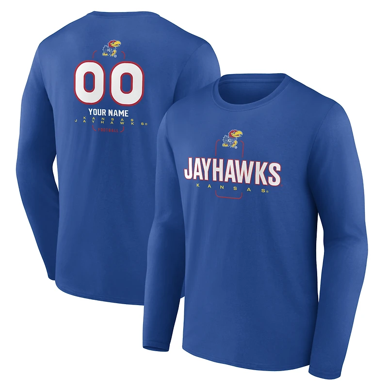 Men's Royal Kansas Jayhawks Personalized Name & Number Midfielder Long Sleeve T-Shirt