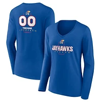 Women's Royal Kansas Jayhawks Personalized Name & Number Midfielder Long Sleeve V-Neck T-Shirt