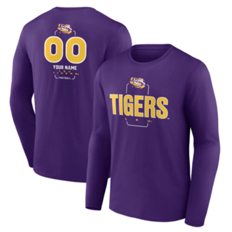 Men's Purple LSU Tigers Personalized Name & Number Midfielder Long Sleeve T-Shirt