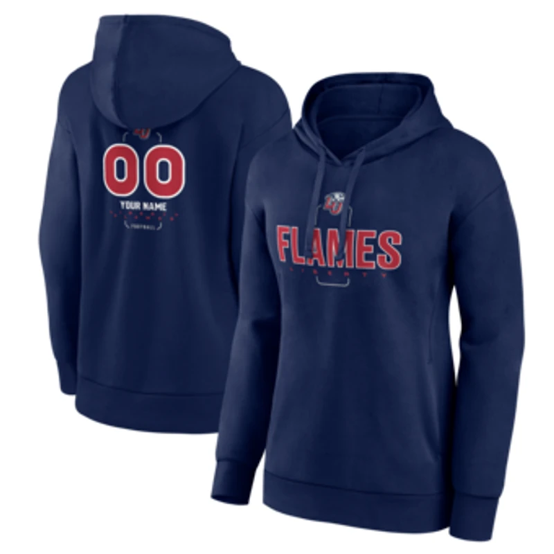 Women's Navy Liberty Flames Personalized Name & Number Midfielder Pullover Hoodie