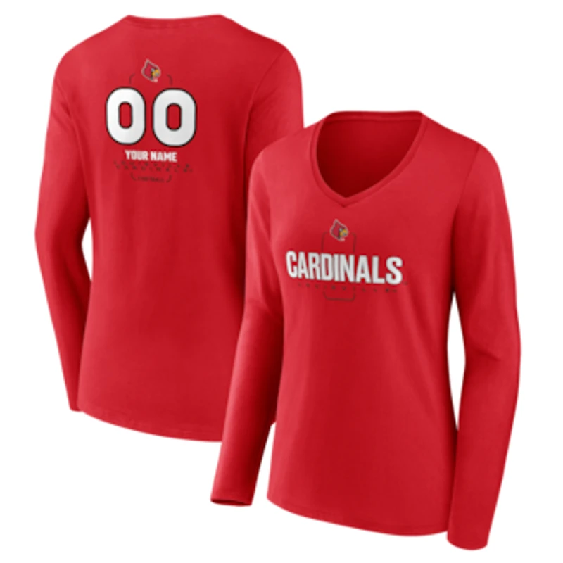 Women's Red Louisville Cardinals Personalized Name & Number Midfielder Long Sleeve V-Neck T-Shirt