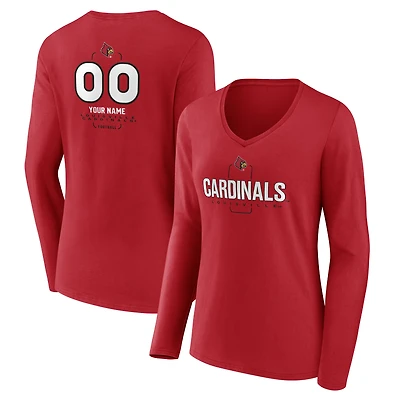 Women's Red Louisville Cardinals Personalized Name & Number Midfielder Long Sleeve V-Neck T-Shirt