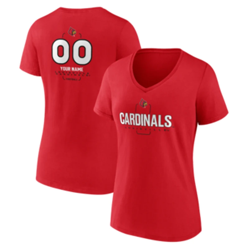 Women's Red Louisville Cardinals Personalized Name & Number Midfielder V-Neck T-Shirt