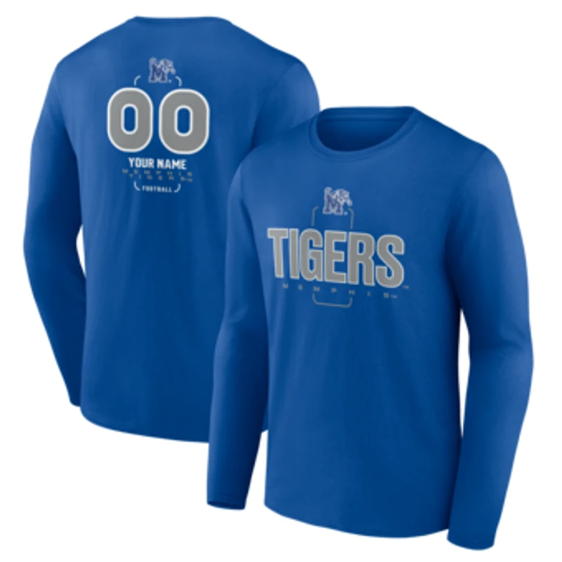 Men's Royal Memphis Tigers Personalized Name & Number Midfielder Long Sleeve T-Shirt