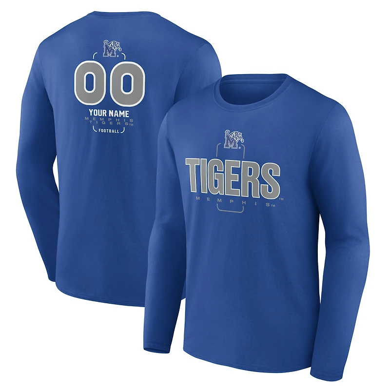 Men's Royal Memphis Tigers Personalized Name & Number Midfielder Long Sleeve T-Shirt