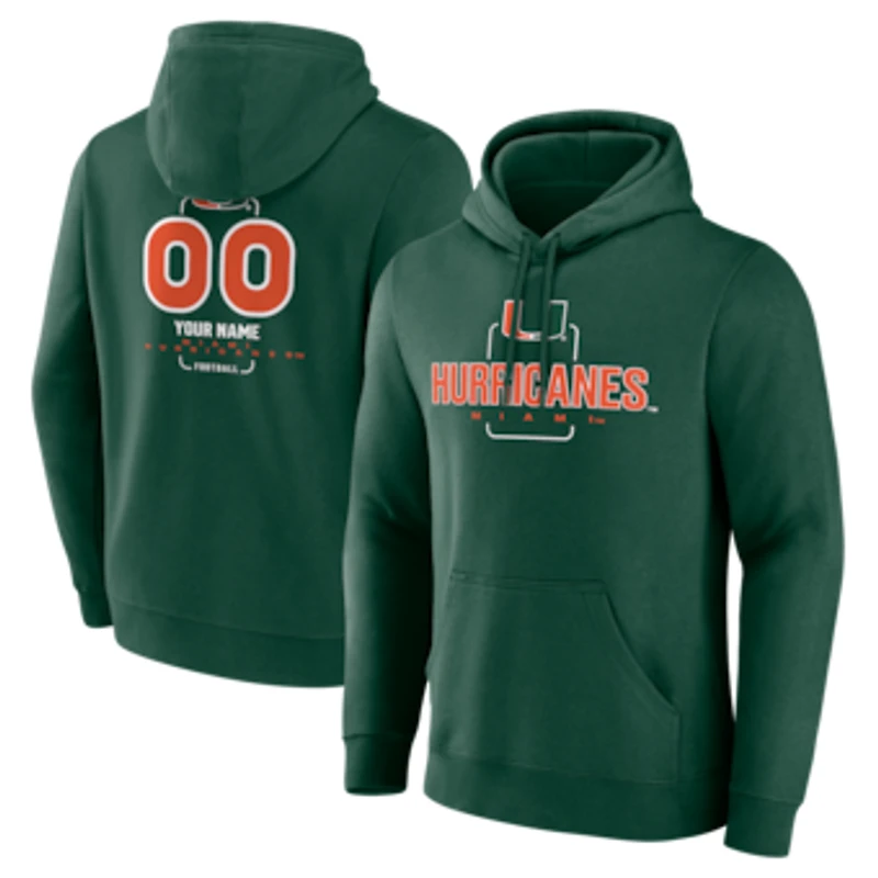 Men's Green Miami Hurricanes Personalized Name & Number Midfielder Pullover Hoodie