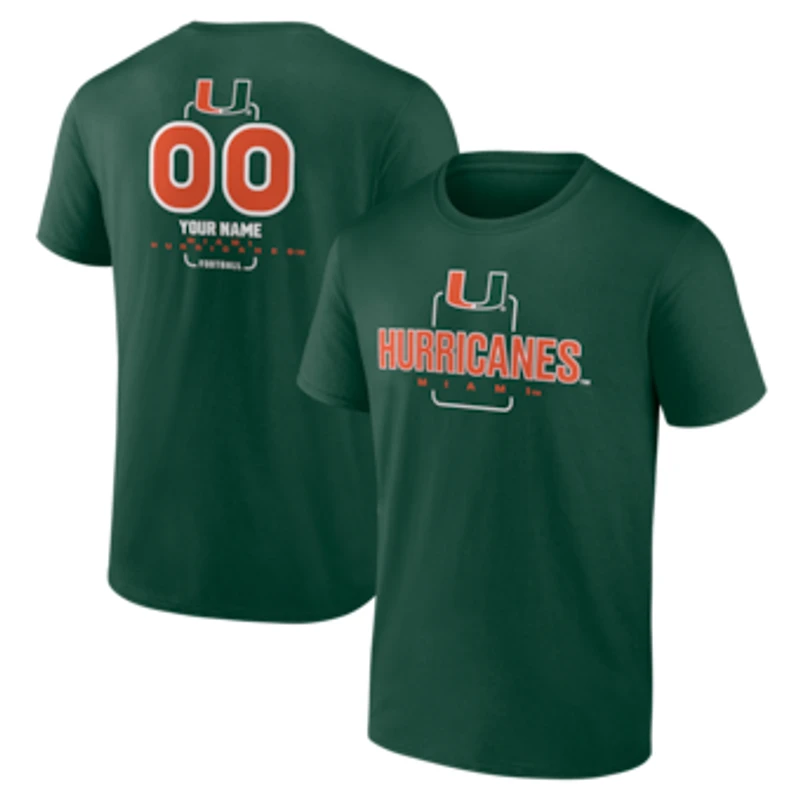Men's Green Miami Hurricanes Personalized Name & Number Midfielder T-Shirt