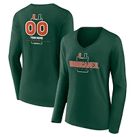 Women's Green Miami Hurricanes Personalized Name & Number Midfielder Long Sleeve V-Neck T-Shirt