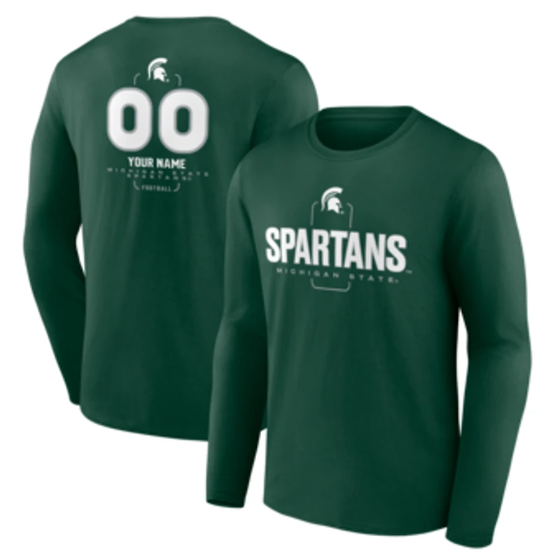 Men's Green Michigan State Spartans Personalized Name & Number Midfielder Long Sleeve T-Shirt