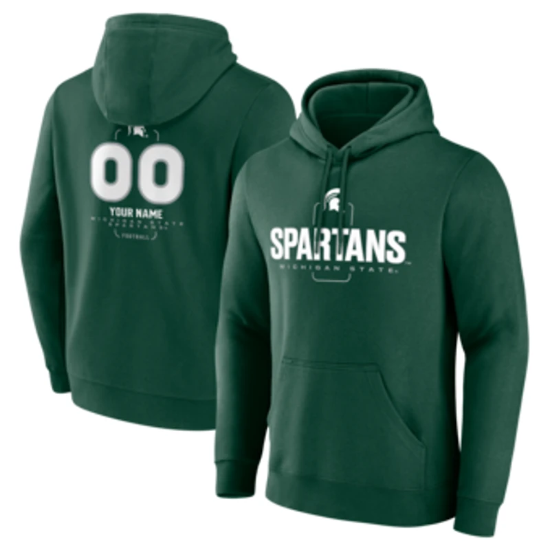 Men's Green Michigan State Spartans Personalized Name & Number Midfielder Pullover Hoodie